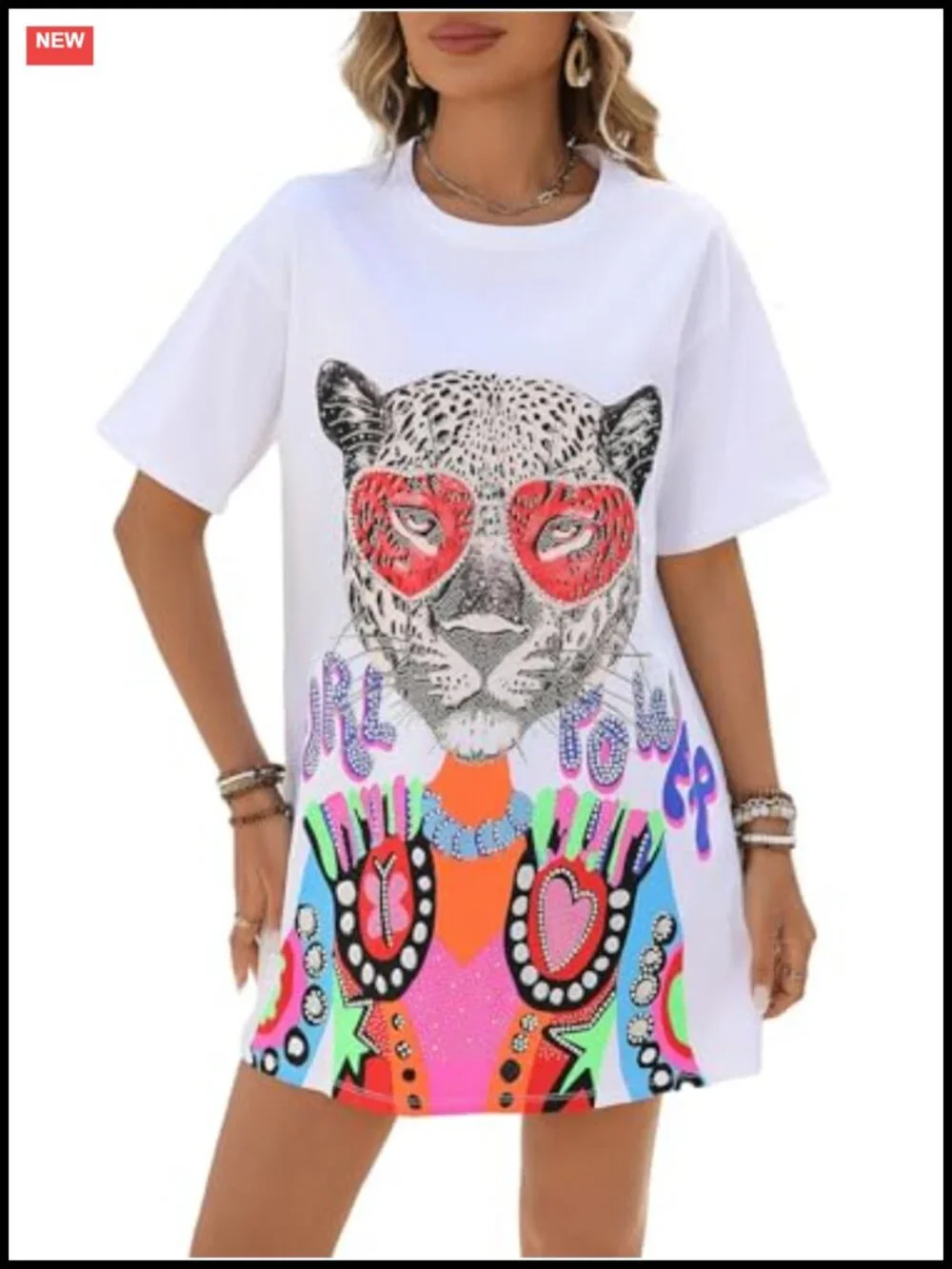 Sequin Graphic Tee Women's Rock T-Shirt Crew Neck Loose Fit Sparkly Top
